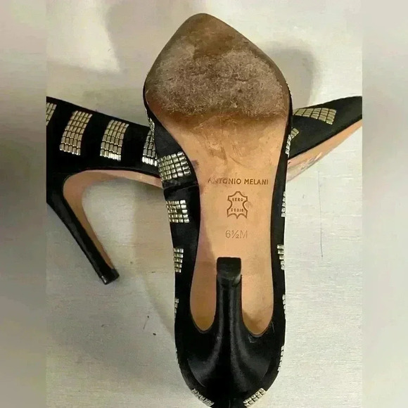 ANTONIO MELANI, black/gold studs, pointed toe, 3 1/2" heel, SZ: 6.5M - Picture 11 of 11
